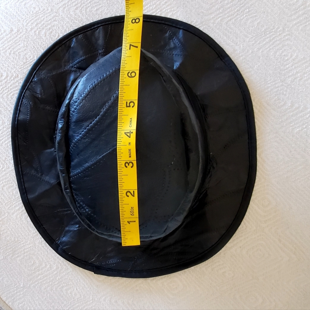 Black Genuine Leather Patchwork Fedora Hat, OS, L… - image 9